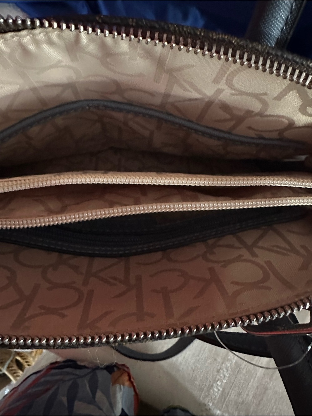 Calvin Klein Hudson Signature Monogram Top-Zip Domed Satchel Bag - Brown/Blue - Picture 8 of 10